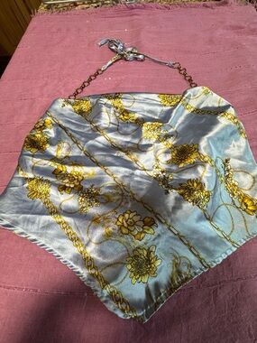 Rue21 Satin Scarf Halter Tank Top in Silver and Yellow Floral